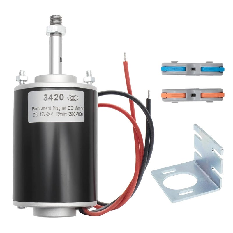 MAKERELE High Torque DC Motor 12V/24V 30W - 3500/7000RPM Permanent Magnet Electric Motor with Cable Connector and Mount, for DIY Generator (CW/CCW, XD-3420 Type, Threaded Shaft) - Image 1